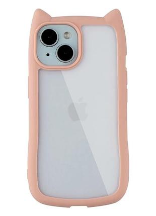 Чехол tpu+pc cat ears для iphone 15 противоударный с защитой камеры розовый