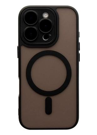 Чехол tpu pc magnetic matte для iphone 16 pro защита камеры с magsafe черный