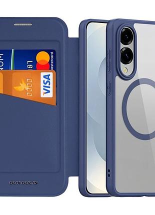 Чехол-книжка dux ducis skin x pro с magsafe для samsung galaxy s25 edge 5g tpu защитный с функцией подставки синий