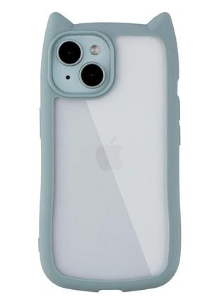 Чехол tpu+pc cat ears для iphone 15 противоударный с защитой камеры голубой
