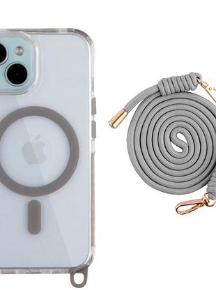 Чехол tpu+pc lanyardcase с magsafe для iphone 15 противоударный серый titanium grey