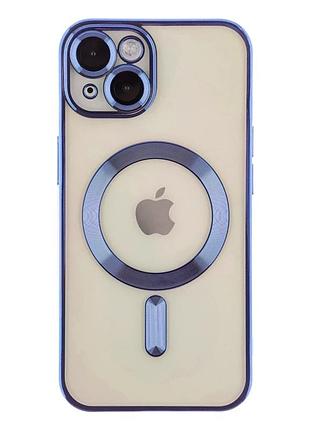 Чехол tpu metallic full camera с magsafe для iphone 15 защитный с микрофиброй синий