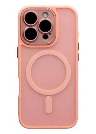 Чохол tpu+pc magnetic matte для iphone 16 pro з magsafe захист камери рожевий