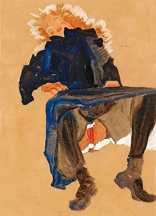 Листівка egon schiele - liegendes madchen in dunkelblauem kleid