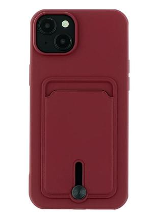 Чохол tpu colorfull pocket card для iphone 15 plus з мікрофіброю всередині захисний бордовий