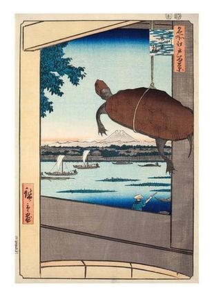 Листівка японське мистецтво - mannen bridge in fukagawa, 1857