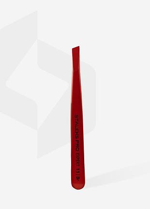 Пинцет для бровей staleks pro expert 11 type 3r (широкие скошенные кромки), красный