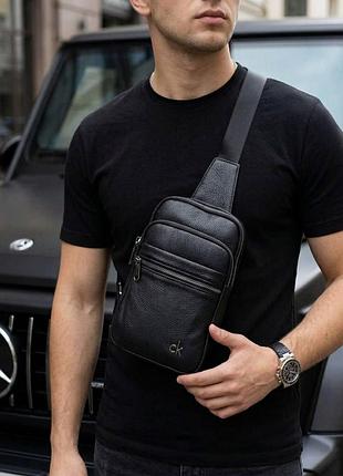 Мужская сумка calvin klein черного цвета, борсетка келвин клейн слинг, брендовая сумка слинг calvin klein