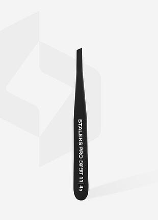 Пинцет для бровей staleks pro expert 11 type 4b black (узкие скошенные кромки), черный