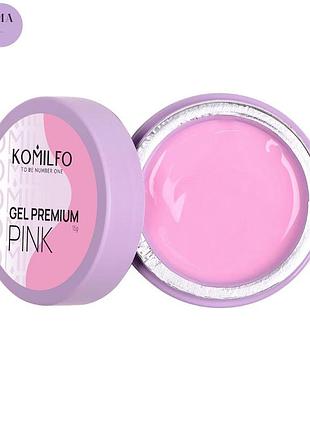 Гель для ногтей gel premium pink hema/tpo free komilfo, 15 г