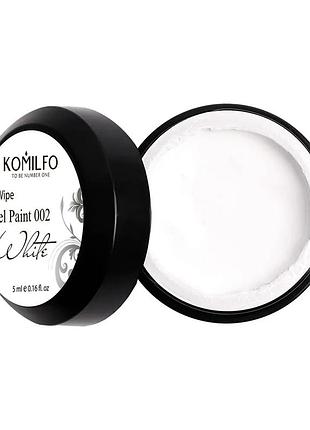 Гель-краска без липкого слоя komilfo no wipe gel paint white 002 (белая), 5 мл