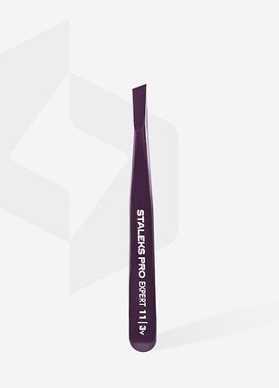 Пинцет для бровей staleks pro expert 11 type 3v (широкие скошенные кромки), фиолетовый