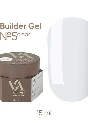 Гель для наращивания ногтей valeri builder gel №5 (прозрачный), 15 мл