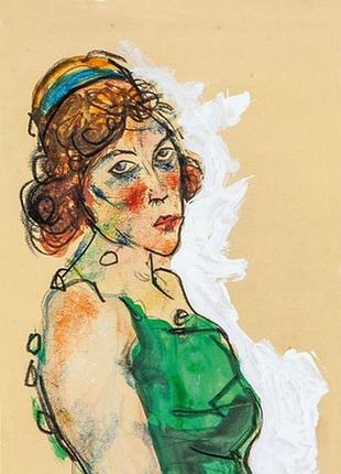 Листівка egon schiele - stehende dame im grünen kleid
