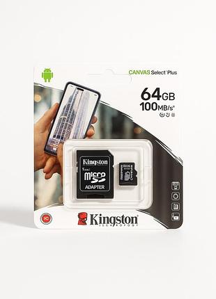 Картка пам'яті kingston microsdxc 64 gb canvas select plus class 10 uhs-i u1 v10 a1 (sdcs2/64gbsp)
