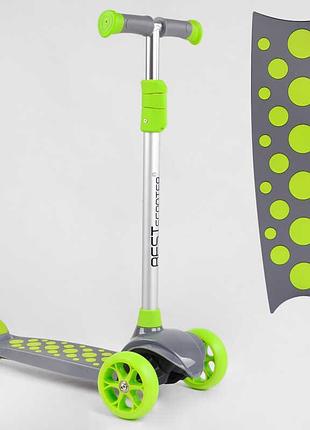 Самокат триколісний lk-70111 best scooter з led-підсвіткою дек, коліс та дисків, знімним кермом, передні колеса pu 120x35 мм,