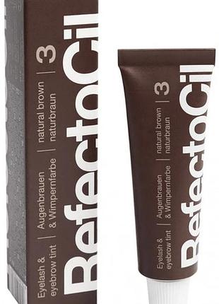 Фарба для брів і вій №3 natural brown (натуральний коричневий) refectocil, 15 мл