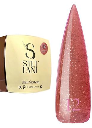 Гель для нігтів builder gel steffani 12 теплий рожево-бежевий із шиммером, 15 мл