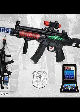 Игрушечный автомат jl 777-9 (72/2) с реалистичным звуком и цветной подсветкой, жетон полицейского и офицерское удостоверение в