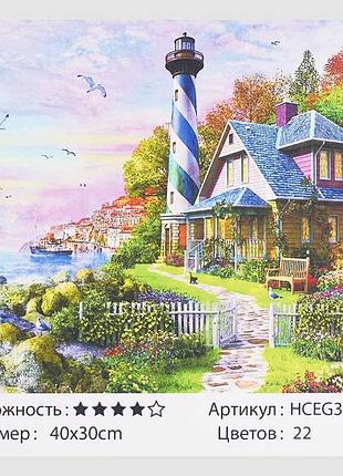 Картина за номерами hceg 31266 «будиночок доглядача маяка» від tk group, 40х30 см на бавовняному полотні