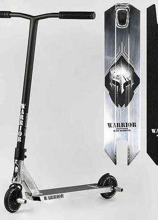 Трюковой самокат т-30401 best scooter warrior с hic-системой, алюминиевыми пегами, диском и декой, колеса pu 120 мм, руль 58 см
