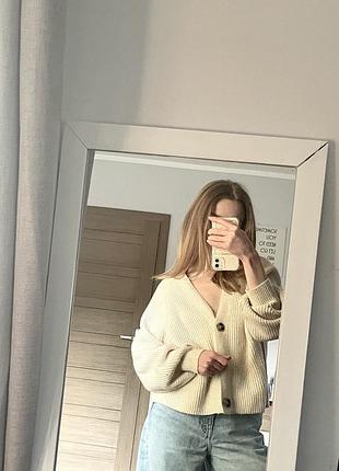 Кардиган женский укороченный xs молочный вязаный свитер кофта на пуговицах primark