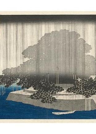 Листівка японське мистецтво - night rain at karasaki, 1834-1835