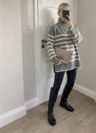 Светр оверсайз з розрізами h&m s сірий у смужку