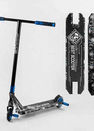 Трюковой самокат best scooter bs-99808 с hic-системой, пеги, алюминиевым диском и декой с принтом, pu колеса 110 мм, руль 60 см
