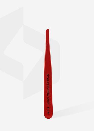 Пинцет для бровей staleks pro expert 11 type 4r (узкие скошенные кромки), красный