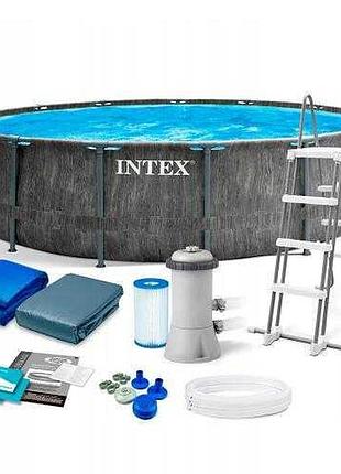 Intex каркасний басейн 26744 np з насосом-фільтром, драбина, тент, підстилка 549 x 122 см, об’єм 24310 л