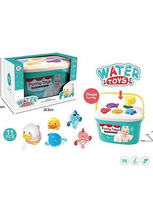Розважальні водні фігурки jx 333 (48/2) з заводним механізмом, м’яка качка, лійка, сортер у коробці