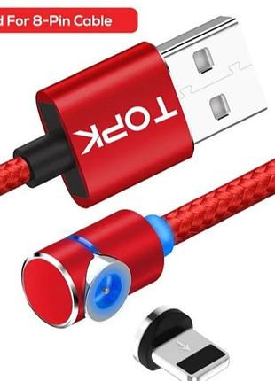 Кабель для зарядки телефона магнитный угловой topk usb с коннектором lightning iphone. 3 метра