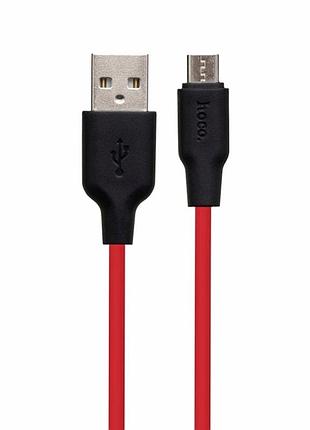 Кабель usb micro 0.25 м 2.4 а чорно-червоний силікон hoco x21 plus для заряджання та синхронізації