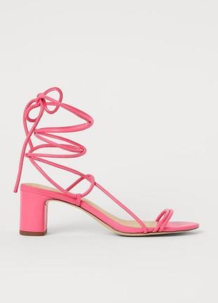 H&amp;m новые босоножки 40й яркие розовые удобные кожаные