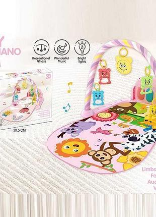 Развлекательный игровой коврик 518 b07 (30) с мелодиями, световыми эффектами, 5 подвесками, 4 погремушками, в коробке