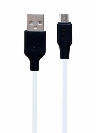 Кабель usb micro 1 м 2,4 а чорно-білий силікон hoco x21 plus для заряджання та синхронізації