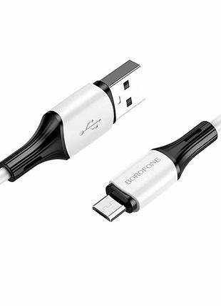 Кабель usb micro 2.4a 1 м силіконовий білий для заряджання та синхронізації borofone bx79