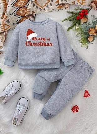 Детский новогодний костюм на манжетах c рисунком "merry christmas"/с рождеством/турция 146
