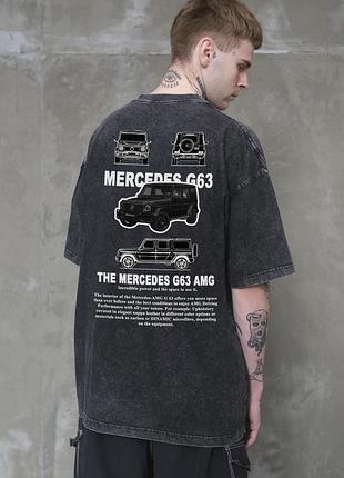 Мужская вываренная оверсайз футболка without washed с принтом g63 black