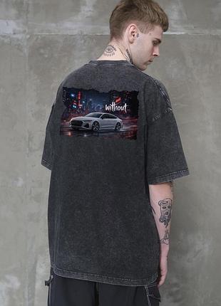 Мужская вываренная оверсайз футболка without washed с принтом gray audi black