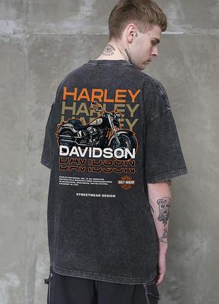 Чоловіча виварена оверсайз футболка without washed з принтом harley black