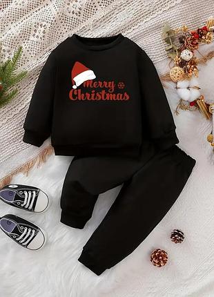 Детский новогодний костюм на манжетах c рисунком "merry christmas"/с рождеством/турция 128-134