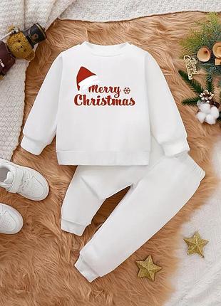 Детский новогодний костюм на манжетах c рисунком "merry christmas"/с рождеством/турция 128-134