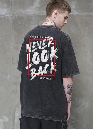 Чоловіча виварена оверсайз футболка without washed з принтом never look black