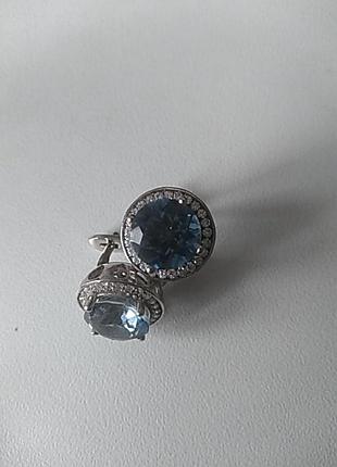 Серебряные серьги + голубой топаз и фианиты