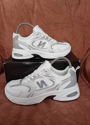 Жіночі текстильні кросівки new balance white grey | нью беленс біло-сірі