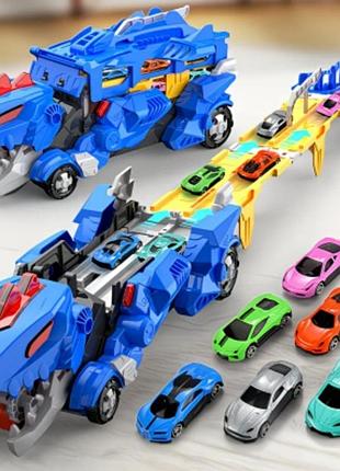 Детский трек с машинками/детский гараж/автомобильный трек с машинками/дино-трек с катапультой, 6машинок, синий цвет
