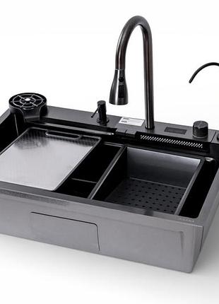 Кухонная мойка twiter-2 7546 черная из нержавеющей стали 75*46*22 black ( а0059849 )
