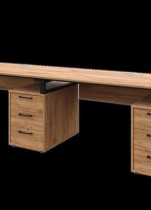 Офисный письменный стол loft details l135 double 270 см с царгой, дуб крафт золотий, серый, 18 , 18, черный